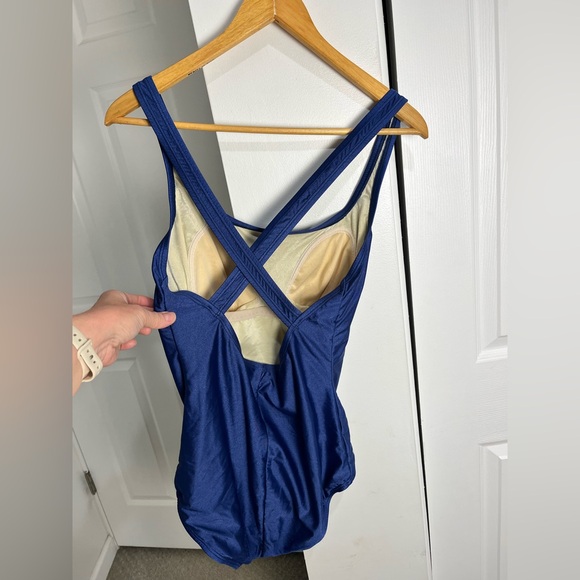 Speedo Swimsuit One-Piece Women's Size 14L Navy Blue Built In Bra - Picture 2 of 11